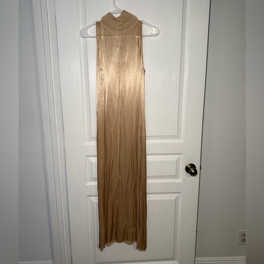 Zara Tan Sleeveless Satin Maxi Dress